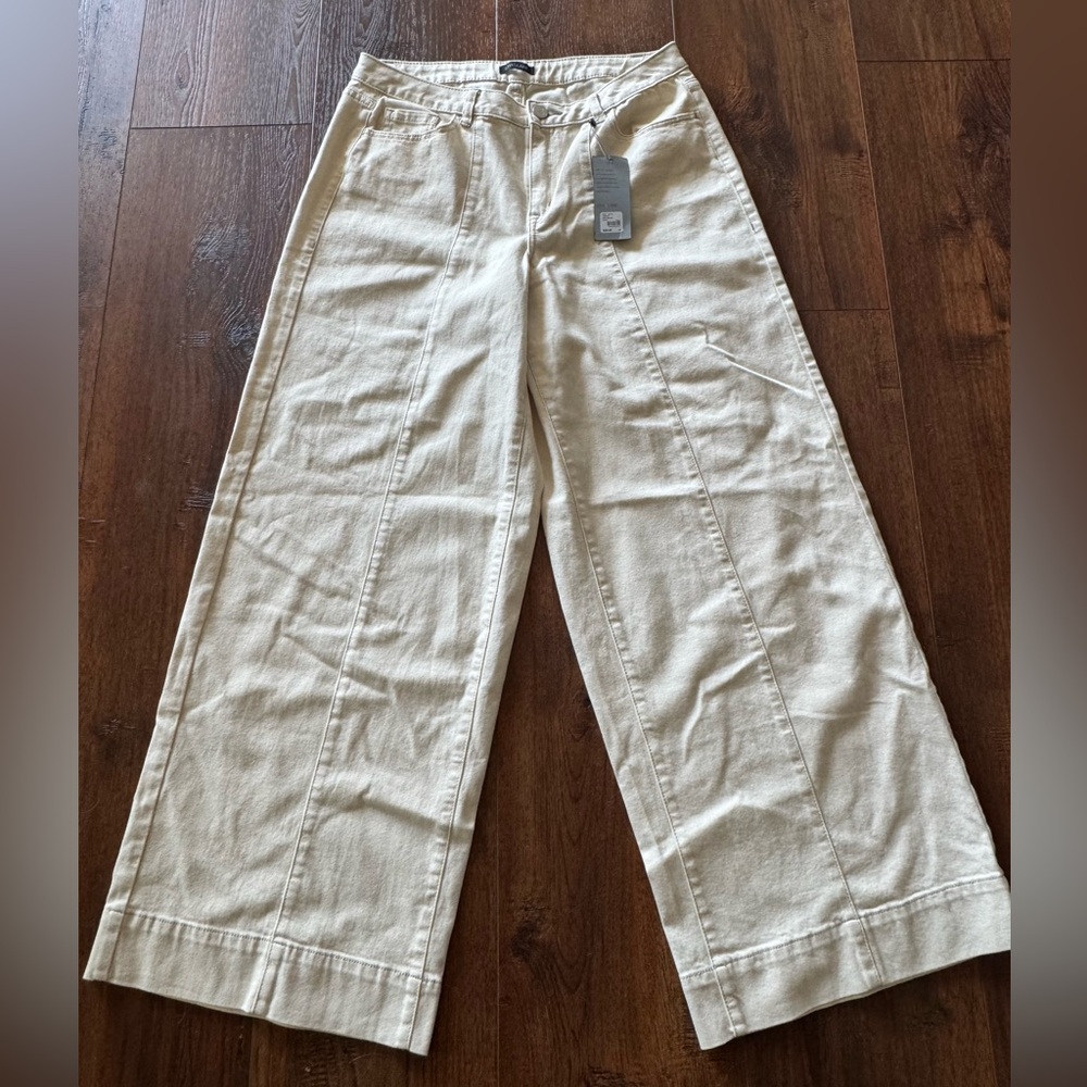 6TH & Lane by Lane Bryant High Waisted Wide Leg Flared Oatmeal Pants, Size 14